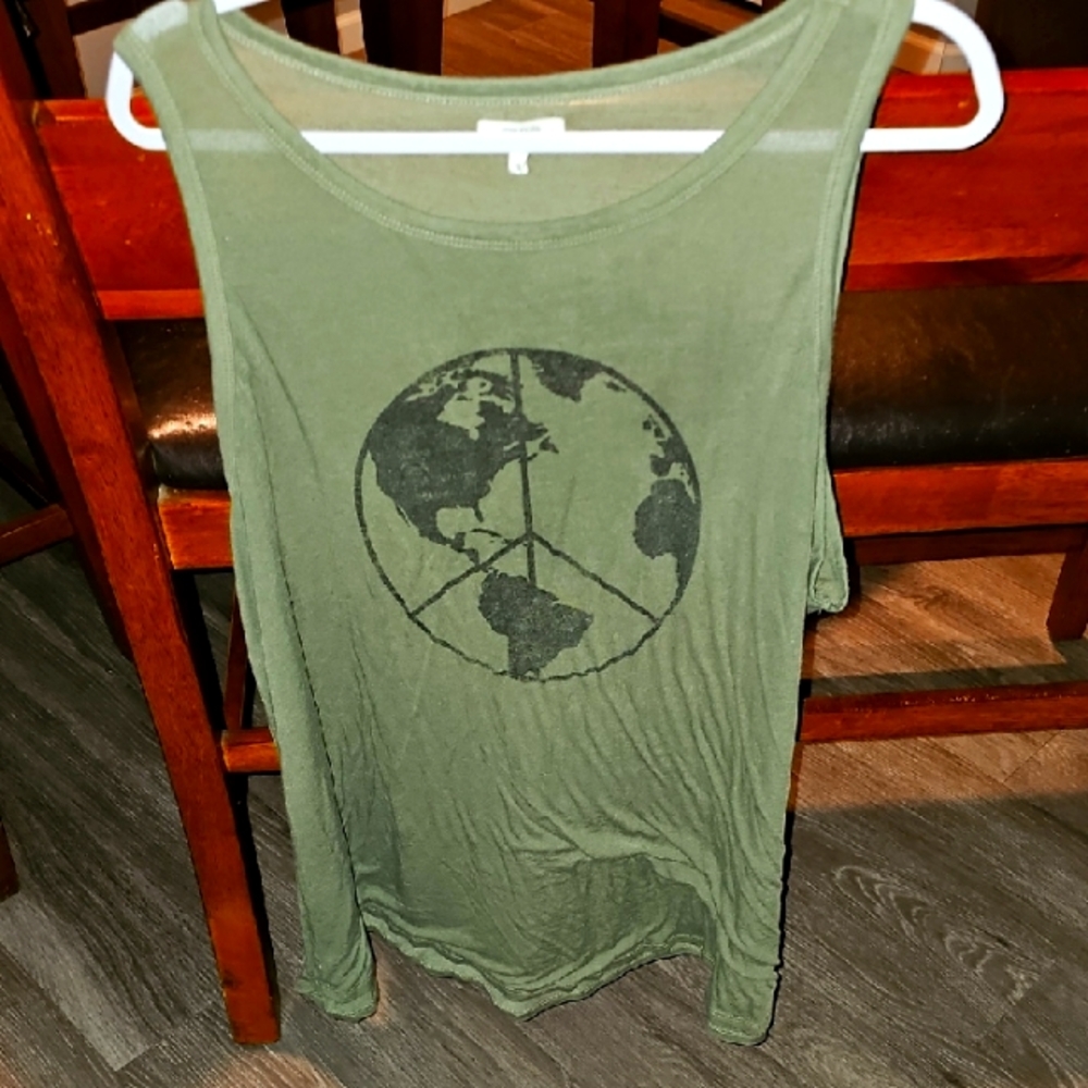 Maurices Earth Peace Olive Green Burnout Tank Top. Plus sz 3x.